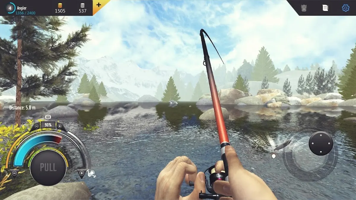 Recolha do fio junto à margem arborizada em Professional Fishing