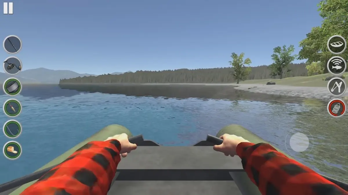 Vista da proa do barco ao amanhecer em Ultimate Fishing Simulator